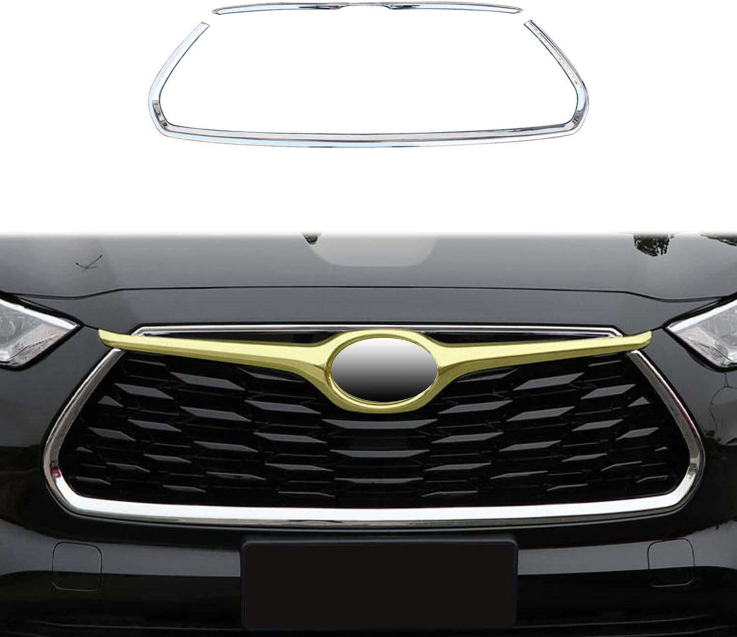 Front Center Grille Cover for Toyota Highlander 2020 2021 2022 2023 Front Bumper Hood Trim ABS Chrome 2PCS