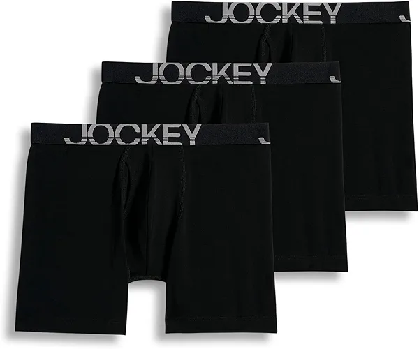 Jockey Men's Underwear ActiveStretch 7" Long Leg Boxer Brief - 3 Pack, Black, L