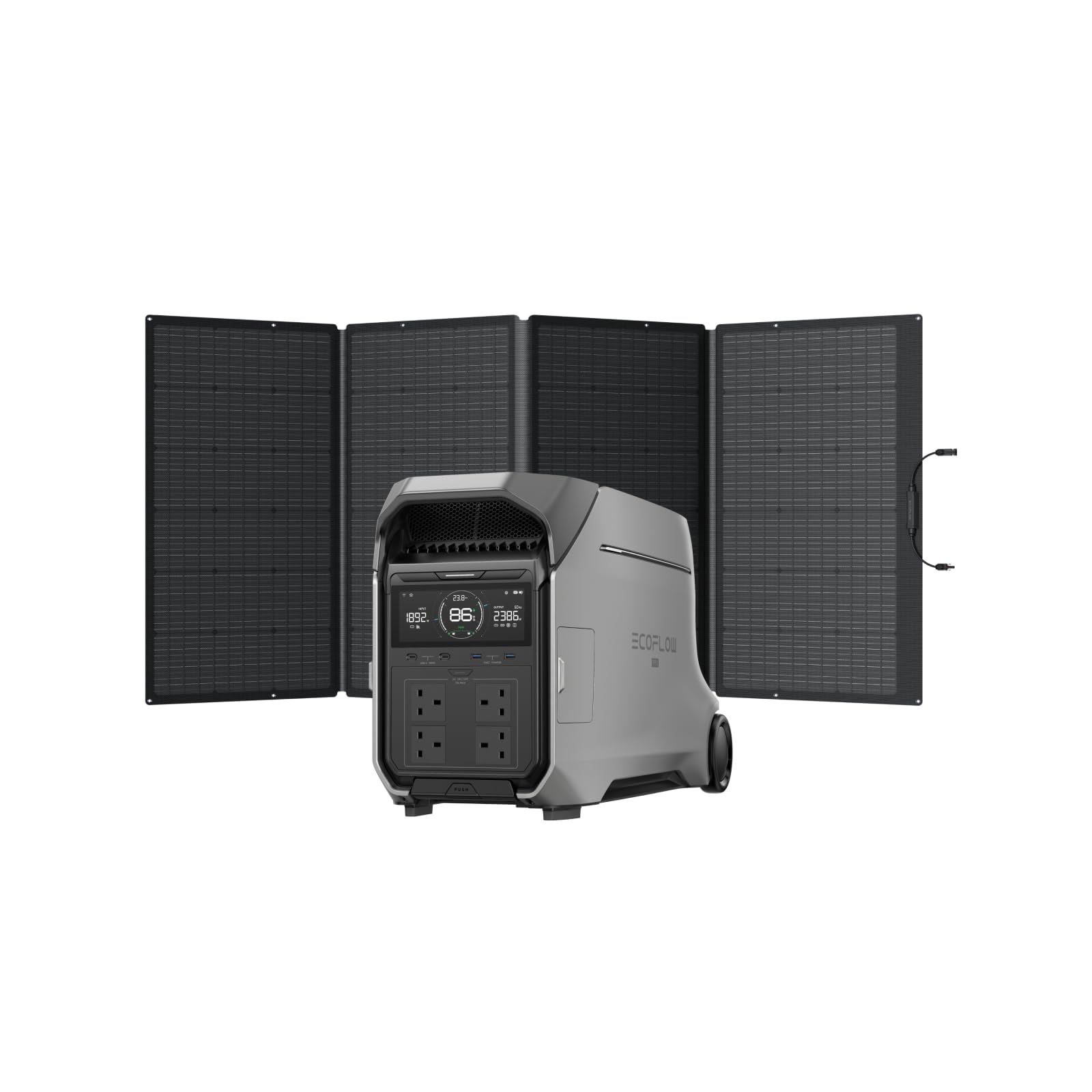 Ef Ecoflow Black Delta Pro 3 Portable Power Station & 400W Solar Panel, 4096Wh Lfp Battery, Expandable To 12Kwh, 4000W Ac Output, The Product Is Unused, Only Part Of The Packaging Is Defective (Renewed)