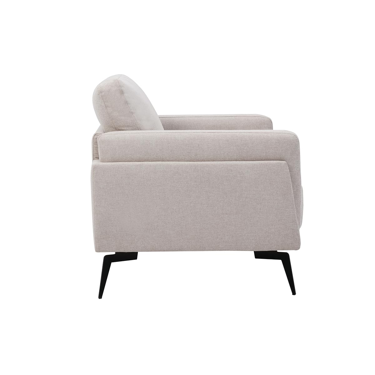 Fauteuil design en tissu effet velours texturé beige et métal noir MOSCO