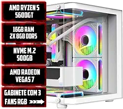 PC GAMER AQUARIO WHITE 5600GT| 16GB RAM| 500GB| RADEON VEGAS 7| GABINETE COM 3 FANS RGB