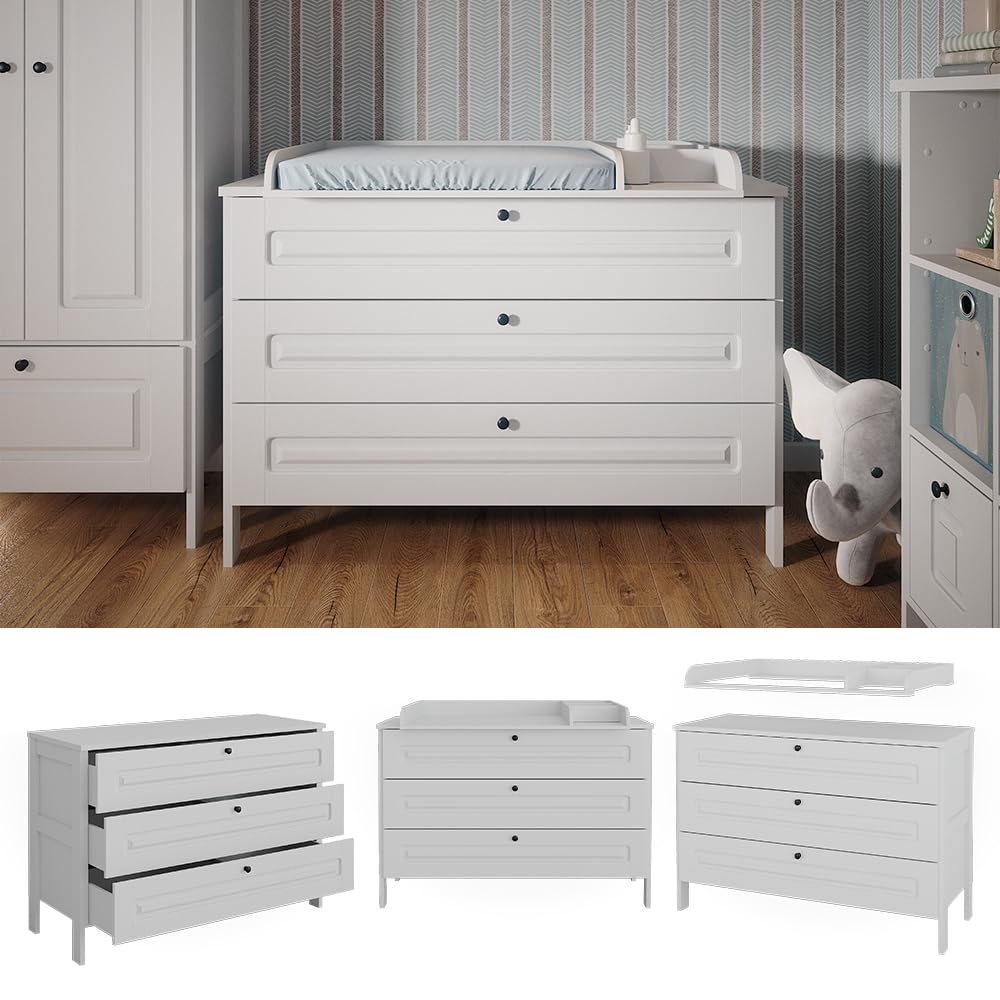 VitaliSpa Fasciatoio Ajaton, Bianco, 133 x 98.4 cm con 3 cassetti, adatto per fasciatoi standard fino a 85 cm