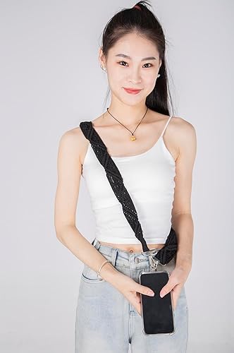 Miniatura 3 de Cordón de macramé bohemio para teléfono, correa ajustable para el cuello, tarjeta de identificación para teléfono celular, cordón para teléfono