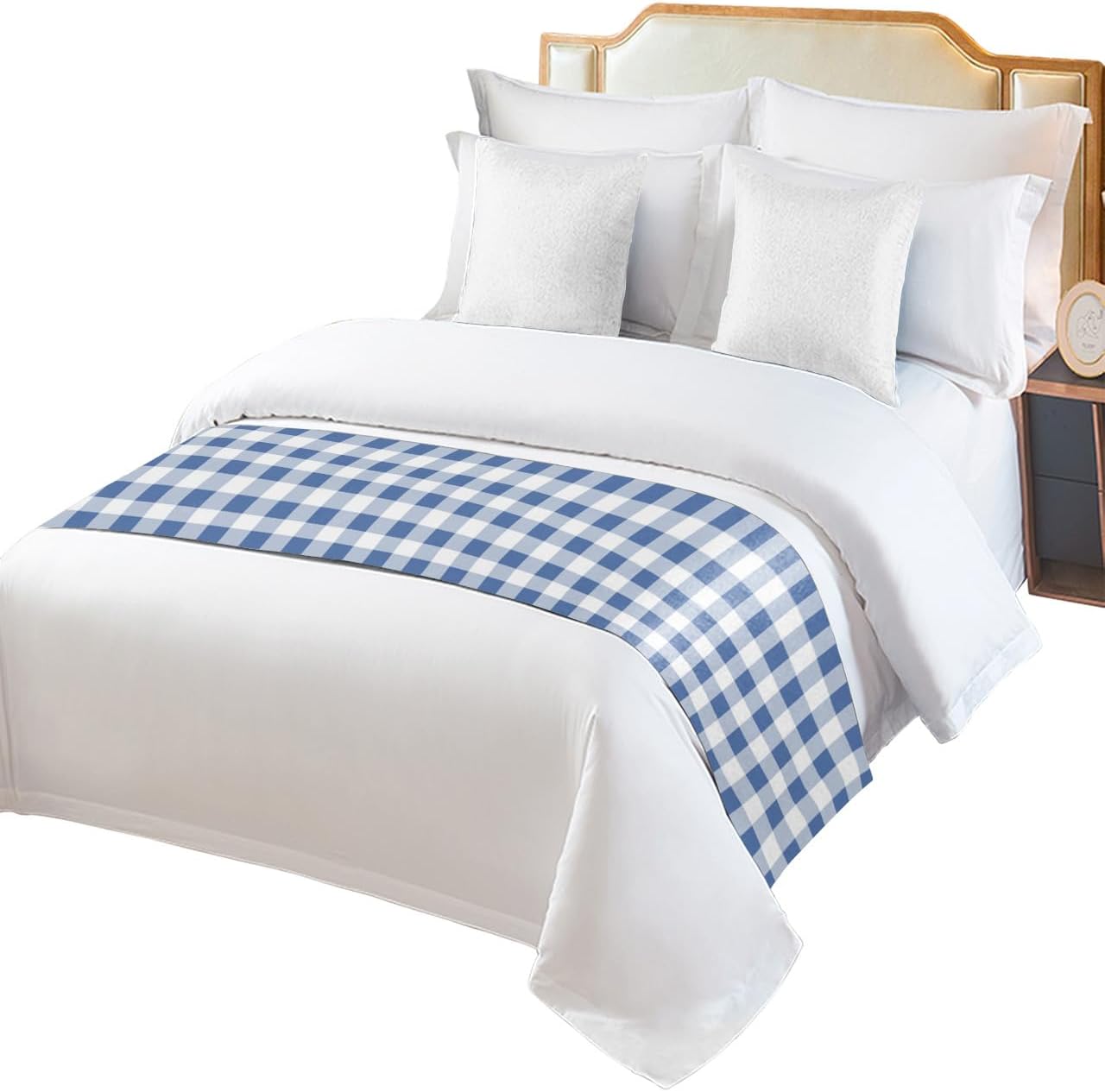 Teamery Bed Runners & Scarves, Pastoral Blue Lattice Bed Runner, Bed Scarf Protector Decorative Accent Bedding Scarf for Hotels Homes and Guestrooms, 102 x 20 inches