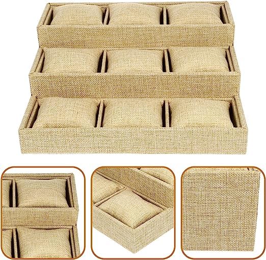 Image of 9 Pillow Watch /Bangle Step Jute Jewellry Drawer Organizer Tray Stackable Jewelry Tray Gold
