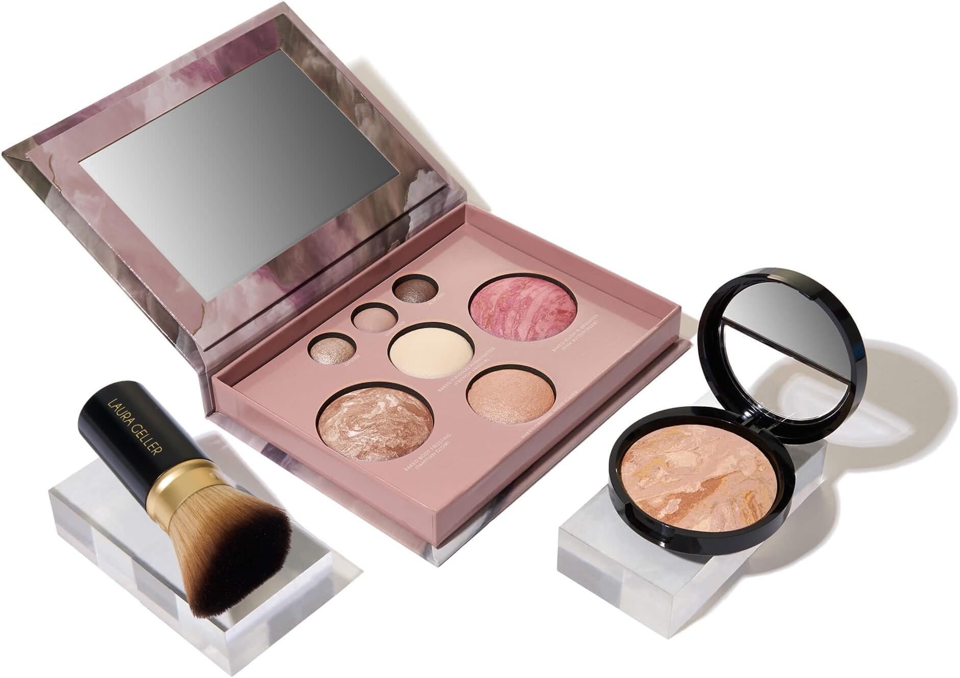 LAURA GELLER NEW YORK Baked Starter Kit: Fair, Best of the Best Full Face Palette + Baked Balance-n-Brighten Powder Foundation + Retractable Angled Kabuki Brush Set