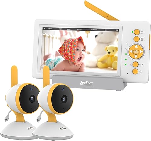Monitor de bebé con 2 cámaras con batería de larga duración de 29 horas, pantalla HD de 5 pulgadas, 720P, monitor de bebé sin audio bidireccional
