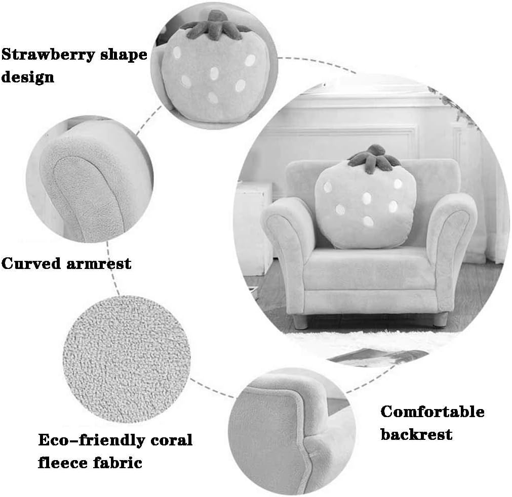 Couch Boy and Girl Princess Cute Cartoon Strawberry Single Sofa Chair, Bedroom Reading Corner Soft Coral Fleece Armchair, Load-Bearing 60kg (Color : Blue, Size : 48 * 55 * 67cm)