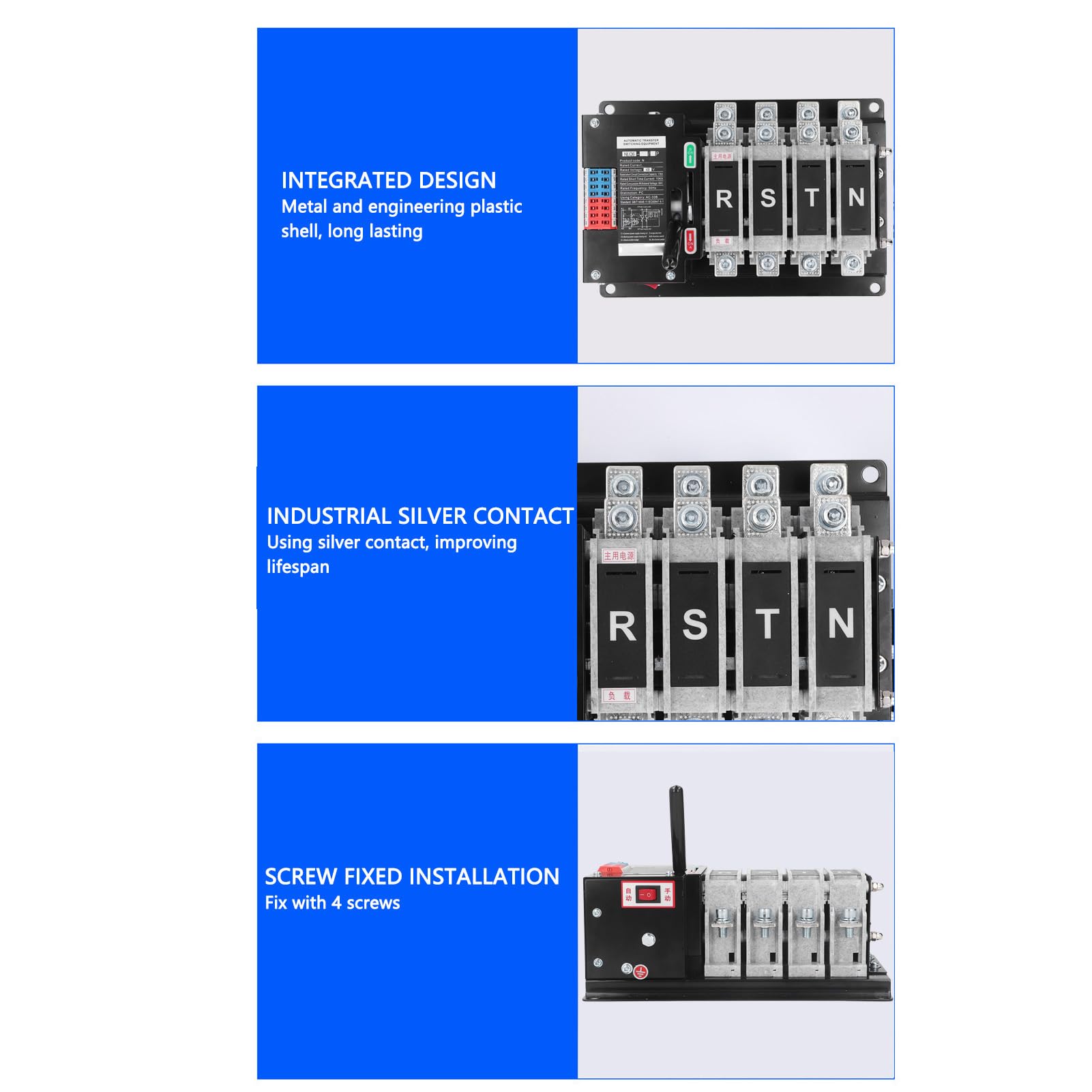 Dual Power Automatischer Transferschalter 4P AC400V Automatischer Transferschalter PC Flammhemmende Silberkontakte Millisekunden-Umschaltung Automatisches Handbuch für Generator Factory Mall