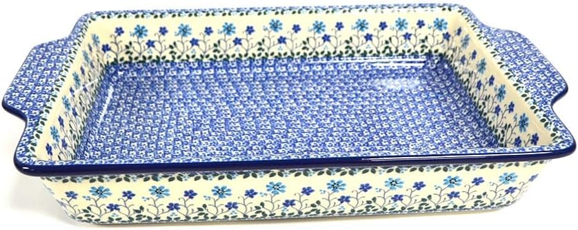 Polish Pottery Baker - Rectangular with Tab Handles - 12 cups - Georgia Blue