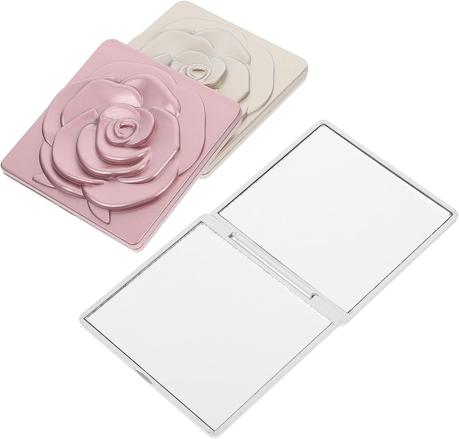 3pcs Foldable Compact Travel Mirror with Magnification Portable Handheld Makeup Mirrors for Women Small Purse with Rose Pattern for Bridal Shower and Daily Use