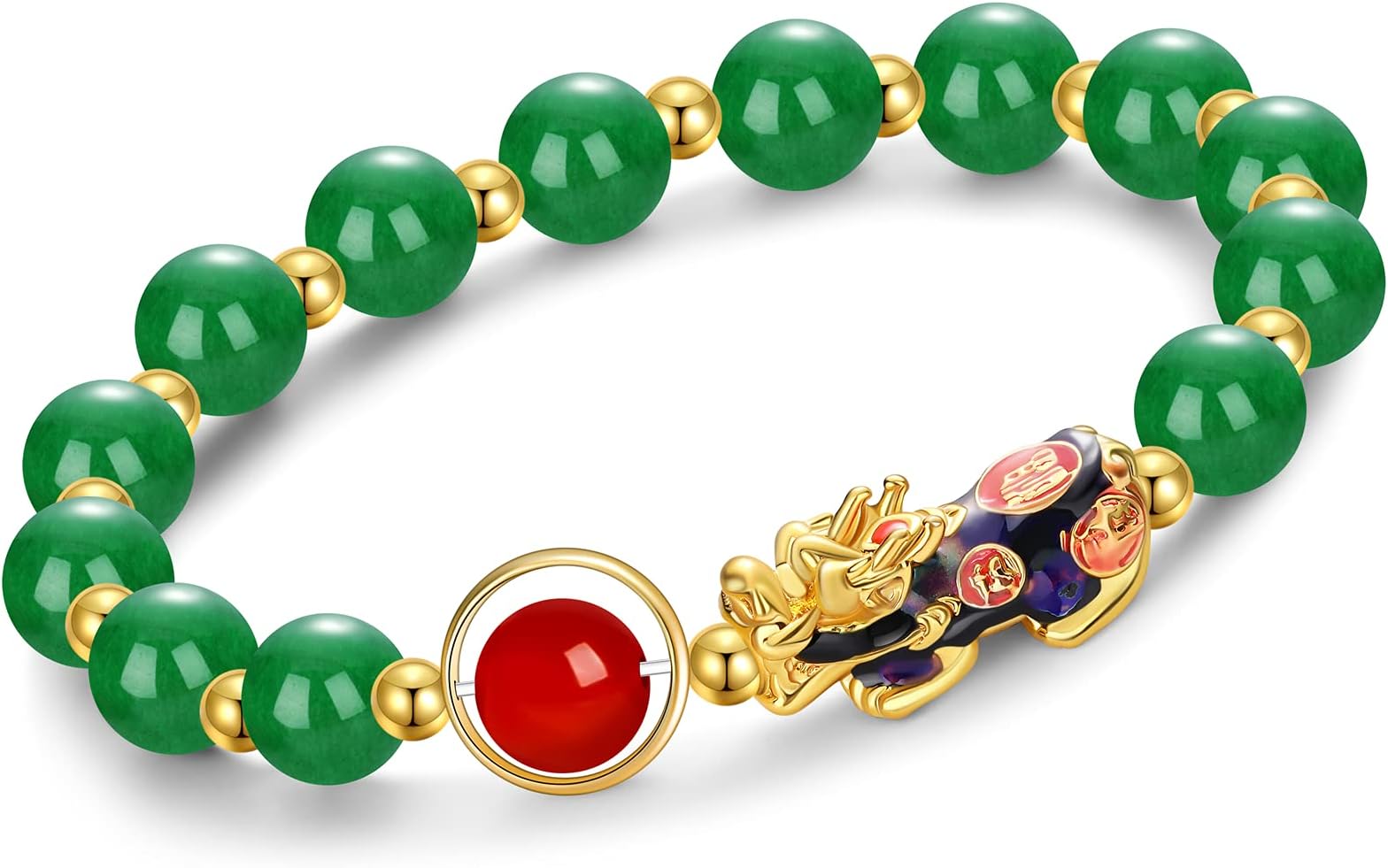 Feng Shui Amulet Bracelets Prosperity 8mm Bead Bracelet with 1 Color Changed Pi Xiu/Pi Yao Attract Lucky Wealthy