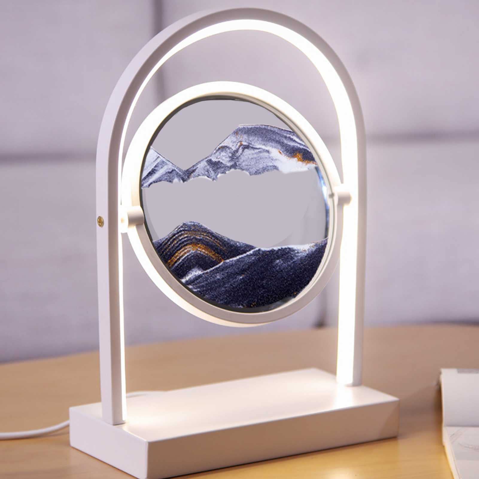 Ruchomy piasek 3D Sztuka płynnego ruchu ze światłem LED, Sztuka kinetyczna 3D Malowanie piaskiem, Lampa stołowa z płynącą ramą piasku, Relaksujący nastrój Pulpit Sandscape