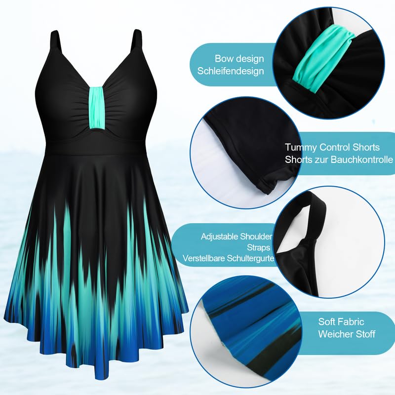 Hanna Nikole Badeanzug Damen Mit Cups GroßE GrößE Badekleid Einteiler Bauchweg Badeanzug Shape Bademode GerüSchter Schwimmanzug Weiche Strandmode Mit Badeshorts &Verstellbarer Schultergurt 4