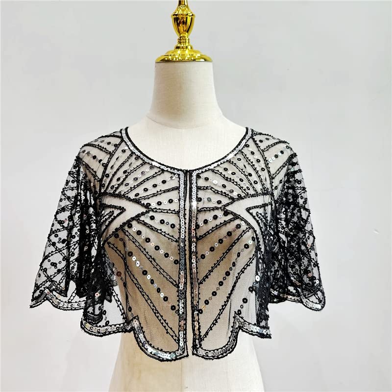 Specell 1920s Shawl Bridal Shawls Sequin Beaded Shawl And Wraps Bolero Flapper Cover Up For Evening Dresses Wedding Party Etc2