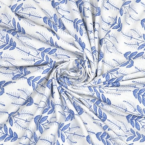 Image of BLOCKS OF INDIA Hand Block Printed 200 TC Cotton King Size Bedsheet (Blue Leaf)