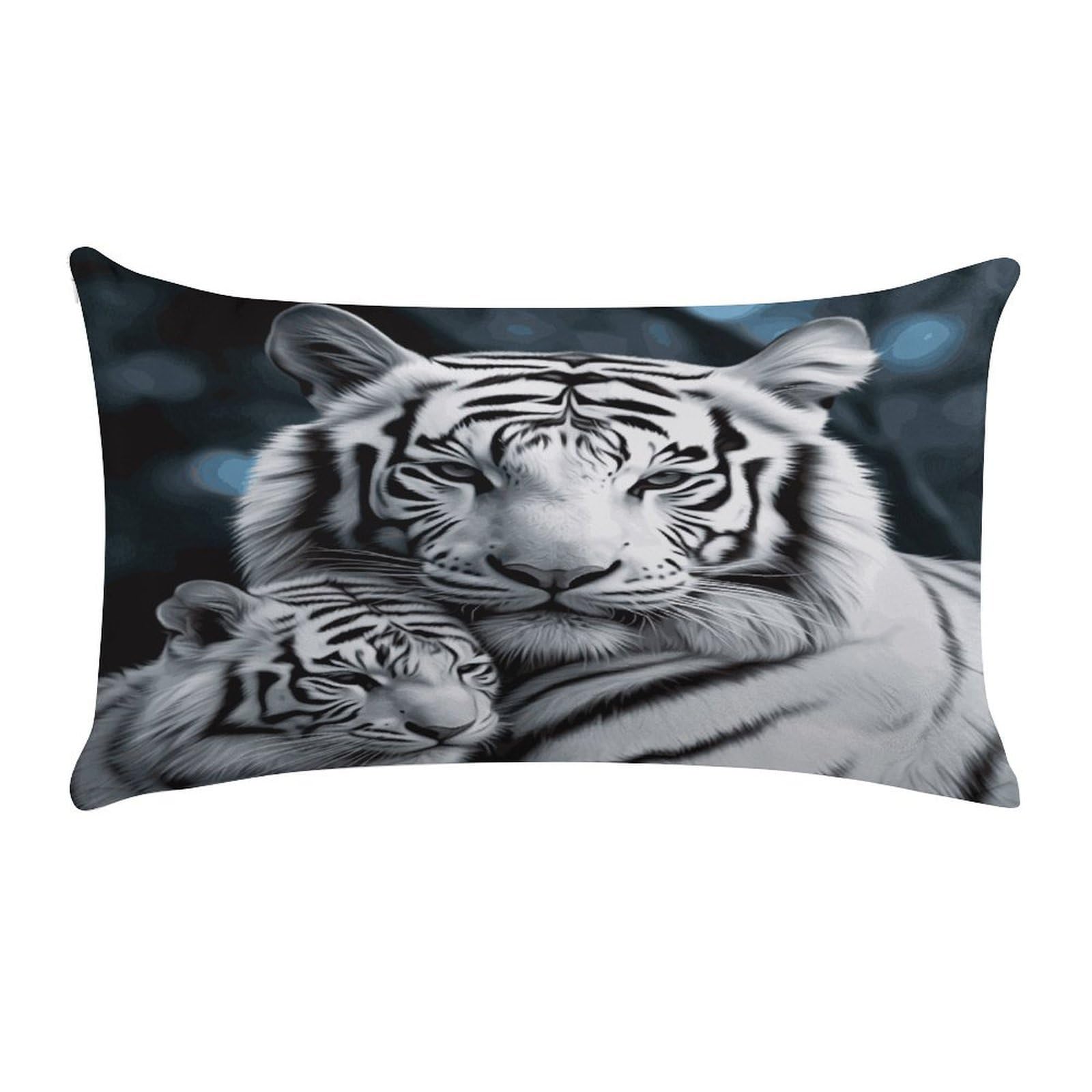 LDGSUPH White Tiger Throw Pillow Cover with Zipper Long Throw Pillow Case Anti-Fading Pillow Protector Super Soft Decorative Cushion Case Exquisite Plush Pillowcase12 X 20 in