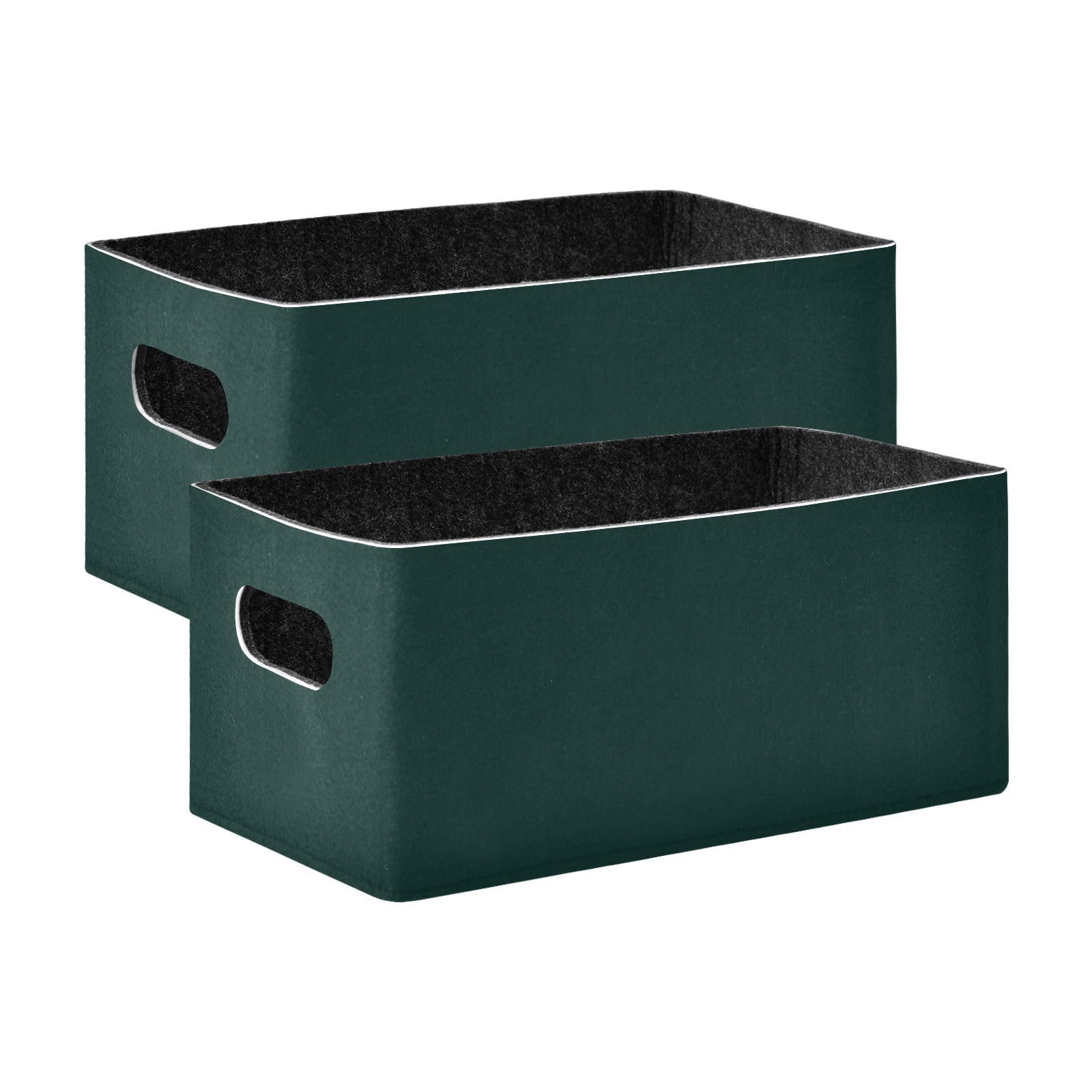 ODAWA Black Green Storage Baskets Sturdy Fabric Cube Storage Bins with Handles Decorative Organizing Baskets for Shelves and Closet, Set of 2