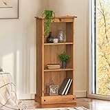 Mercers Furniture Corona Solid Wood Pine Low Narrow Bookcase Wooden Small Slim Shelving Shallow Unit Office Bedroom Living Room Lounge Mexican Style 104cm High 46cm Wide 20cm Deep