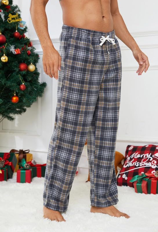 Image of U2SKIIN Mens Fleece Pajama Pants, Warm Plaid Lounge Pj Bottoms