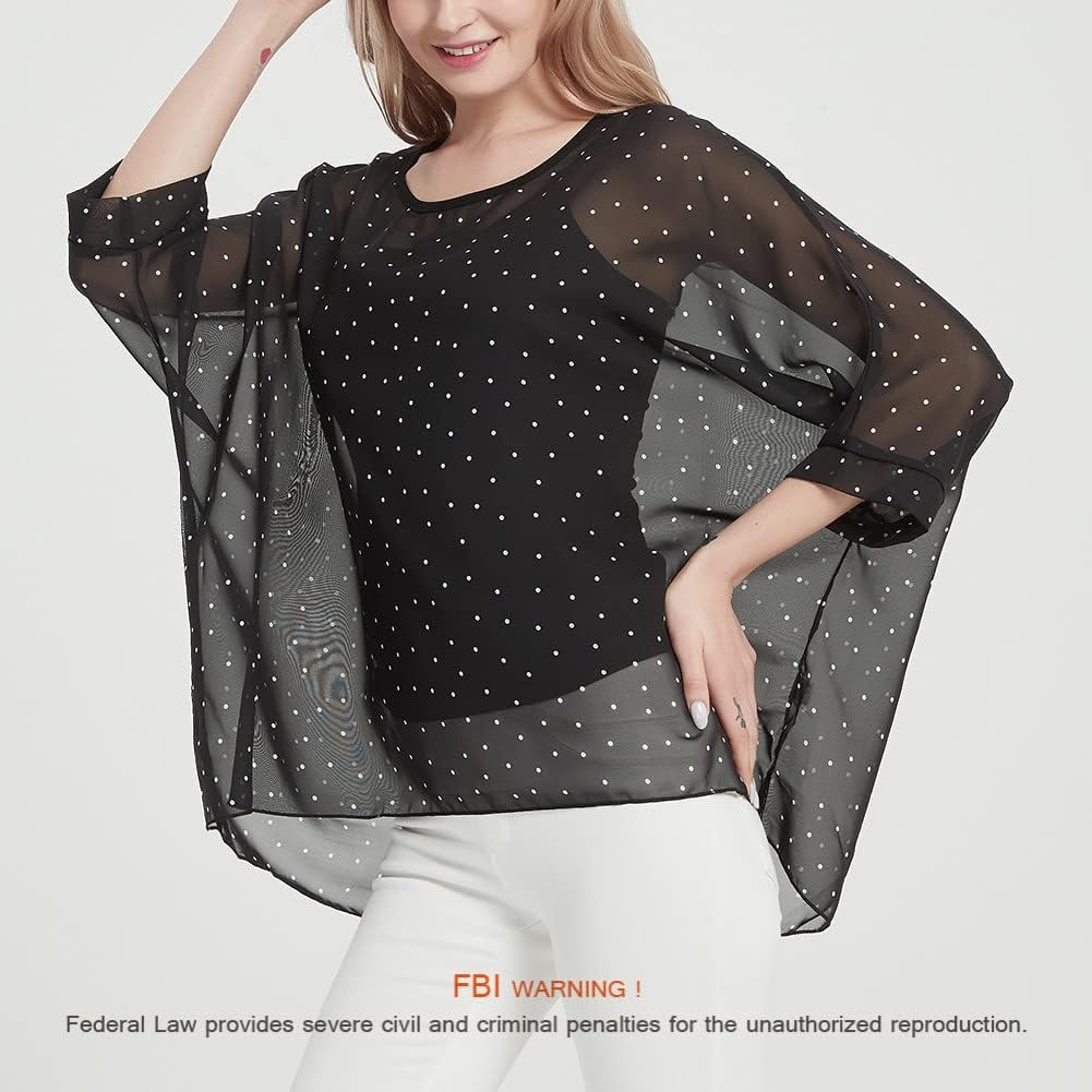 Women's Bohemian Style Summer Beach Lagenlook Top Kimono Loose Waterfall Chiffon Kaftan Poncho Shirt - Image 2