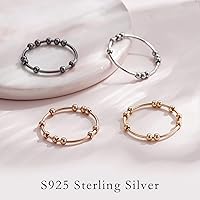 Vista 7 de Anillo de ansiedad para mujer, plata de ley S925, anillo giratorio para ansiedad, anillo de ansiedad con cuentas, anillo giratorio para aliviar