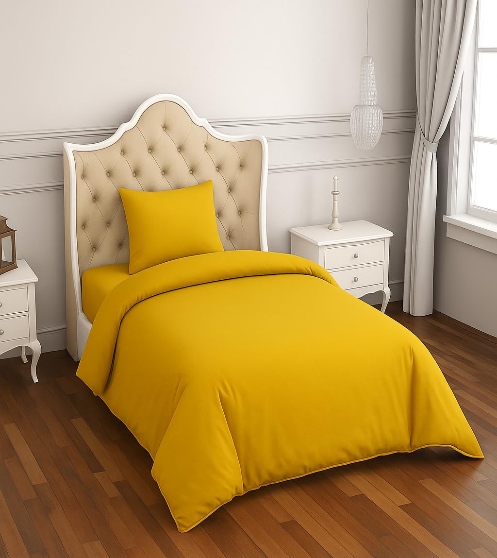 crazypriceuk 2 Piece Bedding Set Pillowcase+Duvet Cover for Baby Toddler to fit Cot/Cot Bed (Mustard, 100 x 135cm)