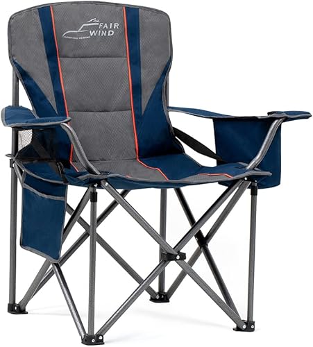 Miniatura 15 de FAIR WIND Paquete de 2 sillas de campamento resistentes, sillas plegables acolchadas de gran tamaño para personas grandes y altas (450 libras), Azul