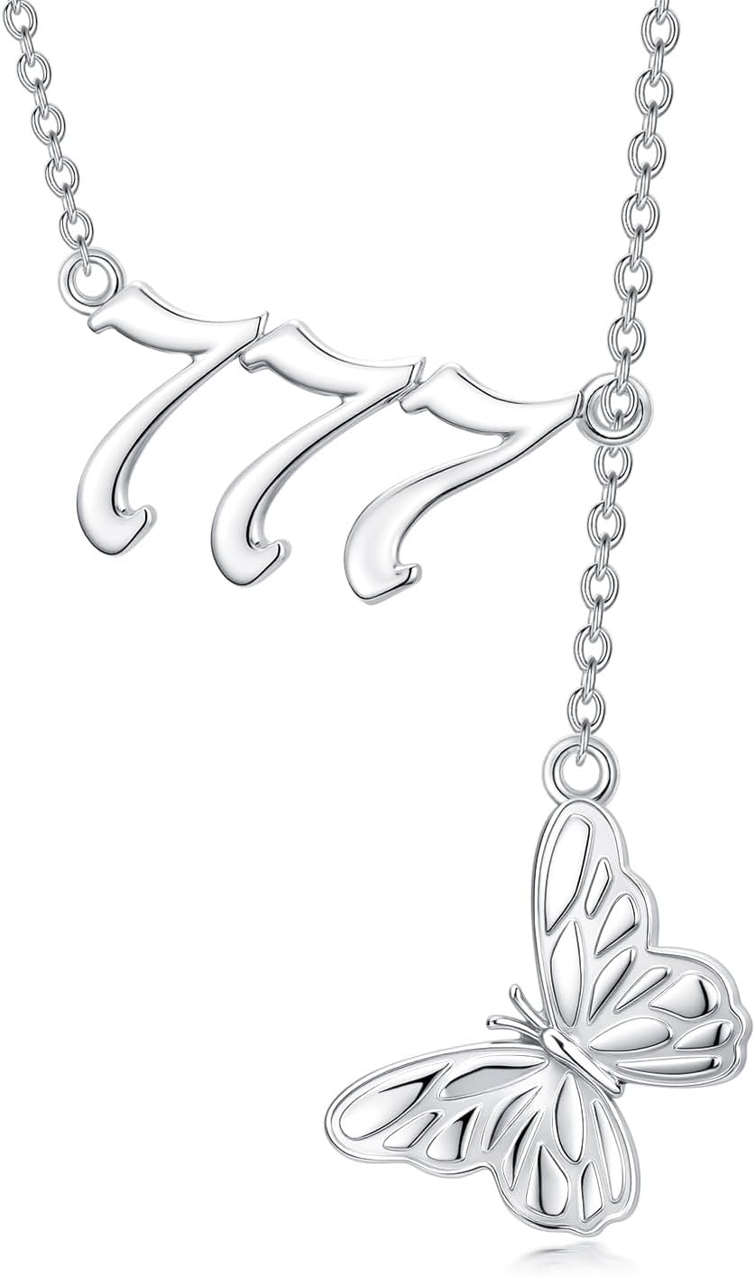 Angel Number Necklace 925 Sterling Silver Butterfly/Cross/Opal Star of David Pendant Angel Number Necklace Numerology Jewelry Gifts for Women