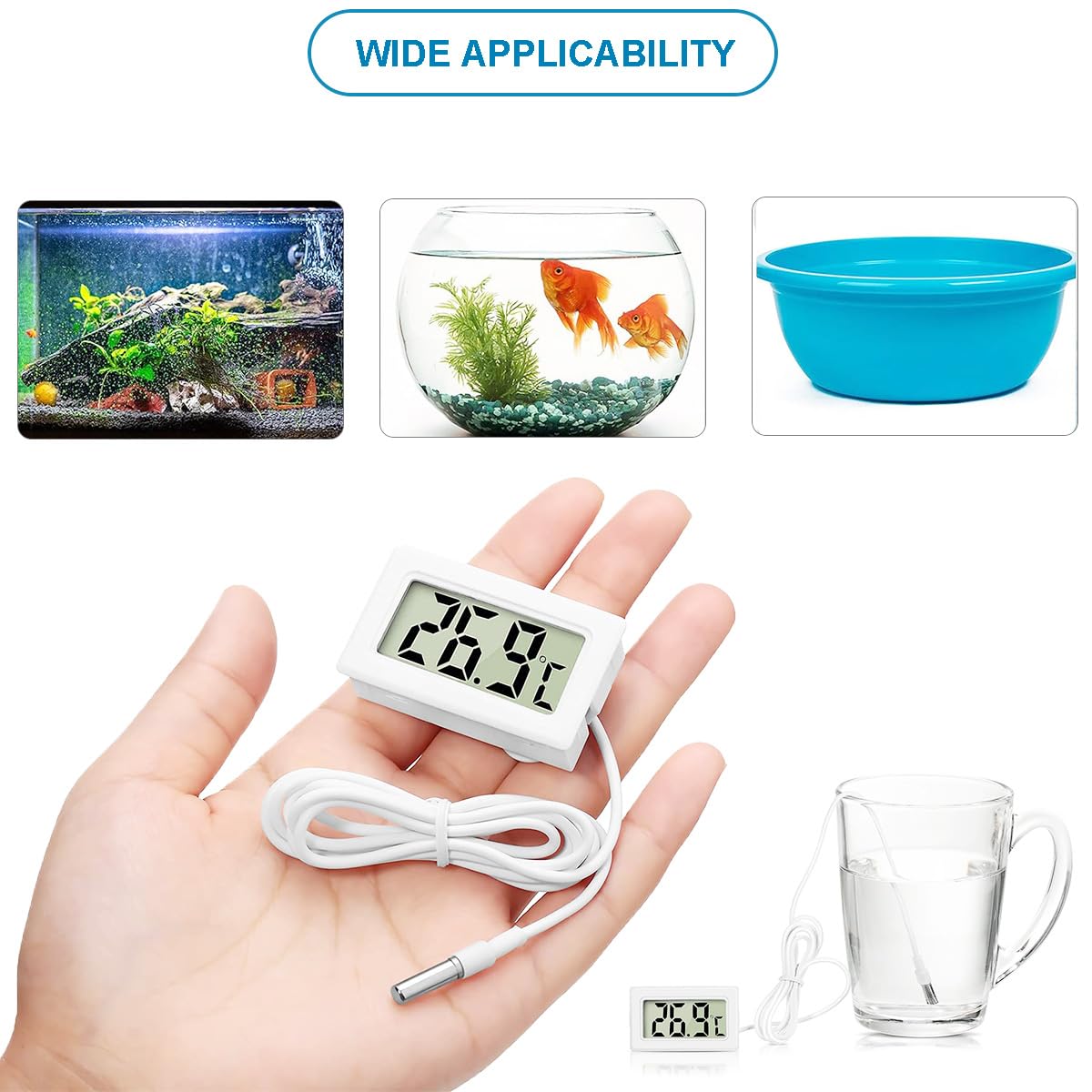 JYUDAUFU 4 pcs Digital LCD Thermometer Monitor with Water-Resistant Probe Extension cable Aquarium Thermometer Celsius(℃) display with Suction Cup Nylon Cable Ties for Fridge Freezer Aquarium - Image 3