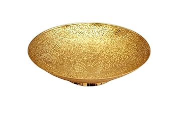 Skywalk Brass Hand Crafted Metal Decorative Carving Work Fruit Bowl (Size-10 Inch , Golden )