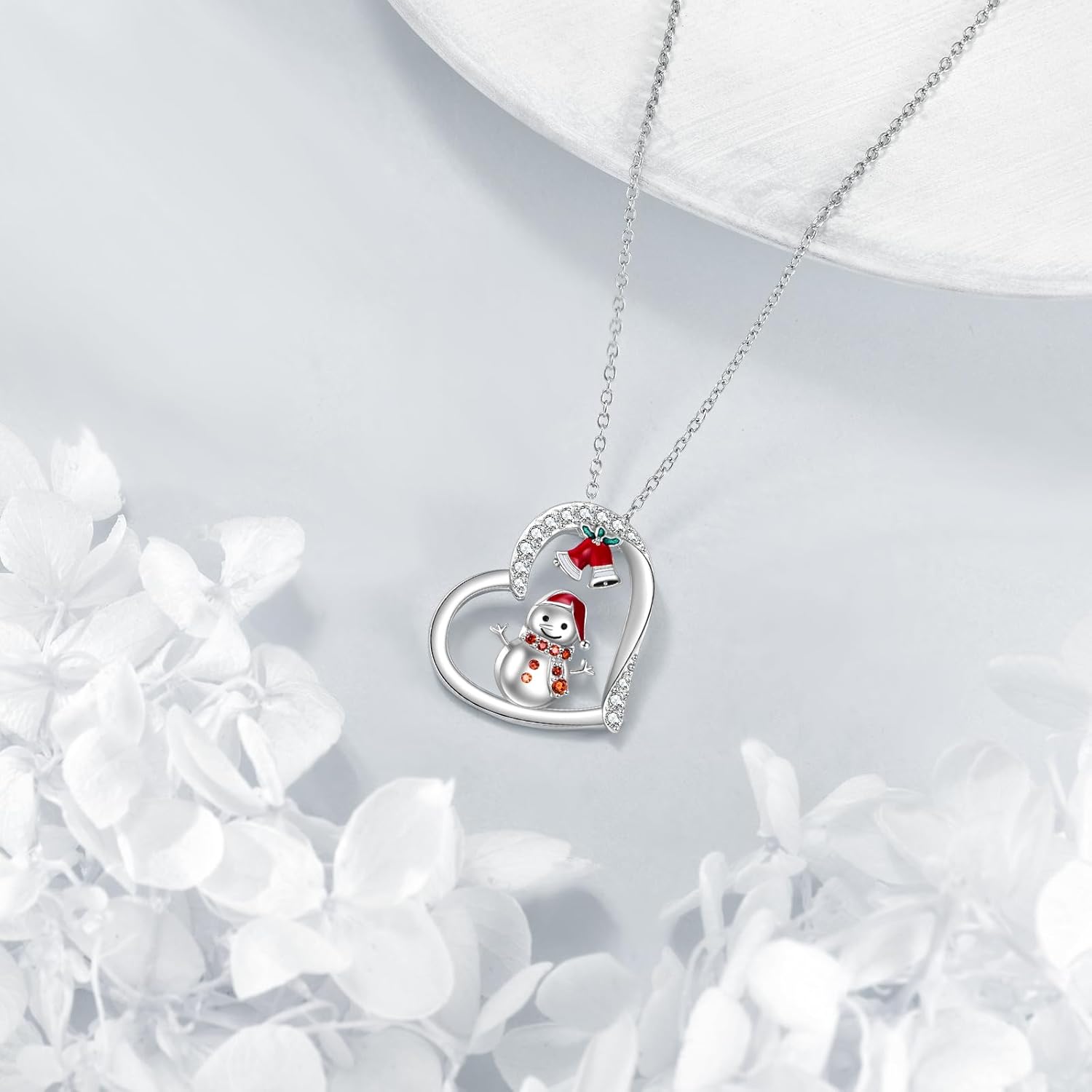 Snowman Necklace S925 Sterling Silver Snowman Christmas Bell Pendant Winter Necklaces Snowman Jewelry For Women Lover Christmas Gifts - Image 3