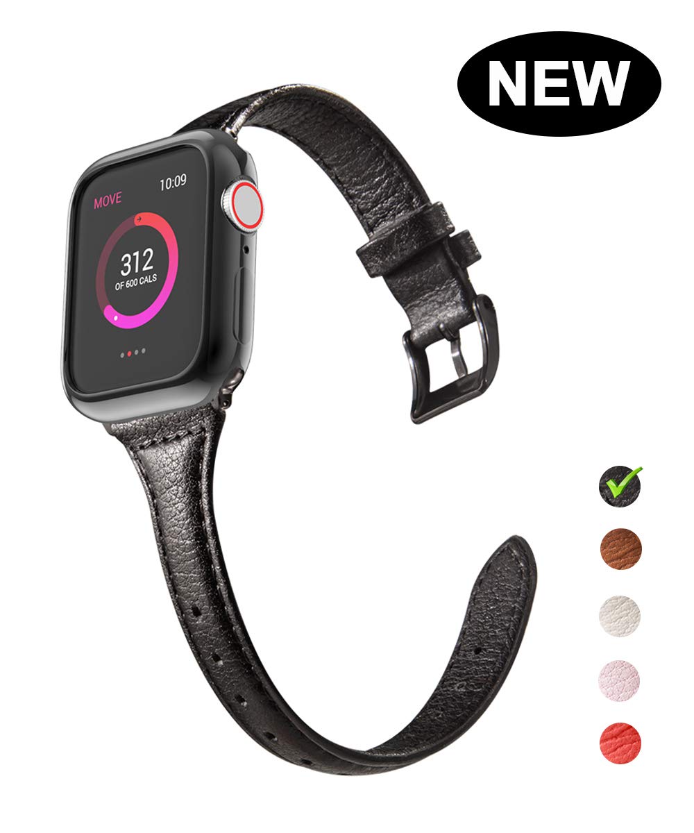 OULUOQI Compatible with Apple Watch Band 40mm 38mm with Soft Bumper Case, 2019 Women Dressy Elegant Slim Leather Band Compatible with iWatch Sport Strap Series 5,4,3,2,1(Black)