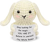 JULEASEL Mini Positive Bunny Knitted Doll with Encouragement Card - Emotional Crochet Rabbit Gift for Women Men Easter Decor