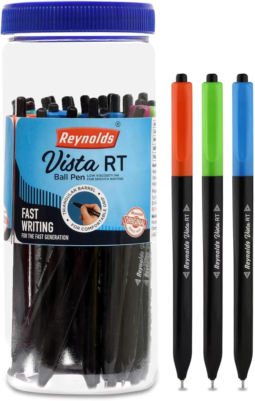 Reynolds VISTA RT BP 25 Ball Point Pens Set Jar - 20 BLUE & 5 BLACK Ball Pen I Lightweight Ball Pen With Comfortable Grip for Extra Smooth Writing I School and Office Stationery