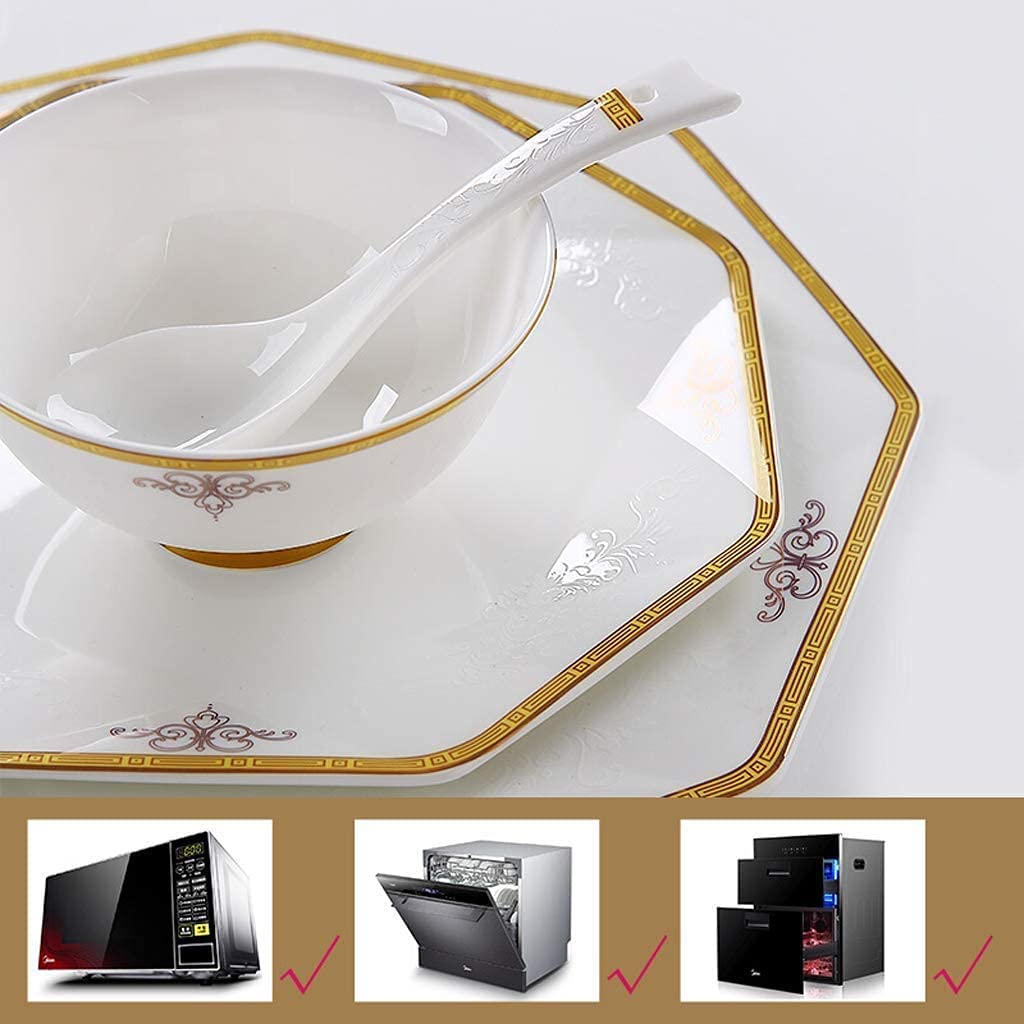 H3TF5J Zestaw stołowy China China, ośmiokątny składany porcelanę, 56 sztuk ceramicznych zastawy stołowej, nietoksyczne i zdrowe kości Chiny, wielofunkcyjne zastawa stołowa gospodarstwa domowego