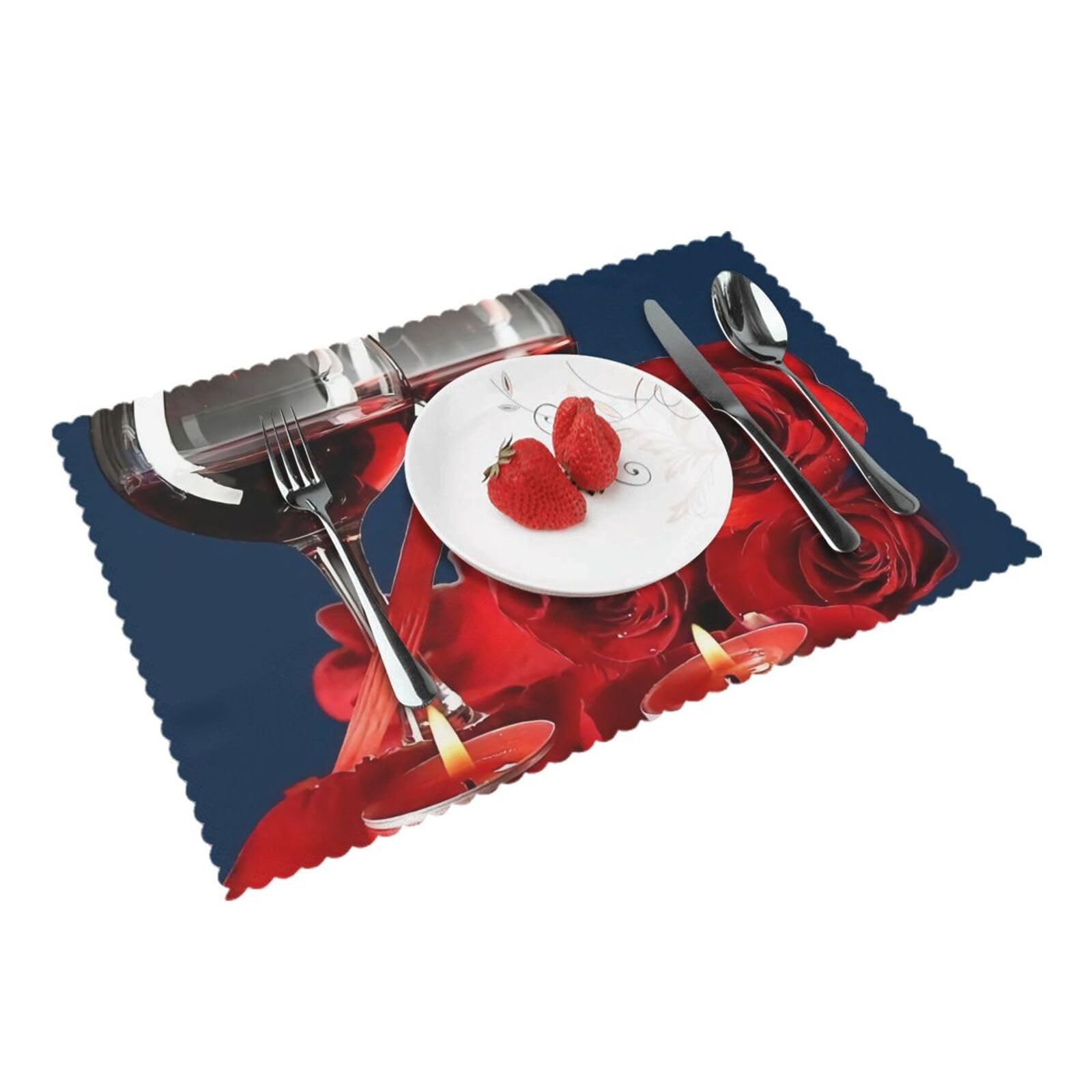 Red Wine Rose and Candle Printed Placemats Set of 4 PCS Washable Placemat for Kitchen Table Heat-resistant Table Mats 45x30 CM