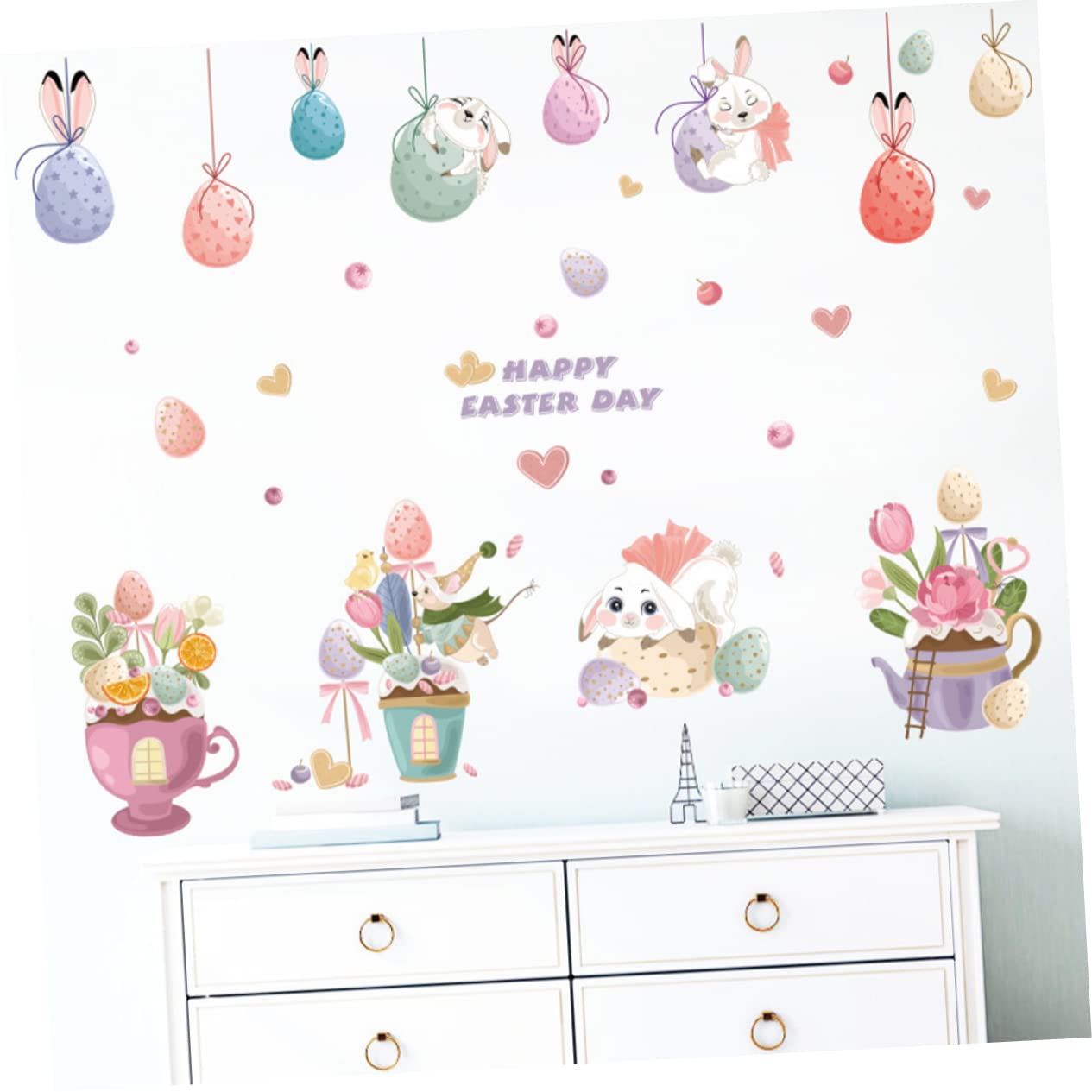 MAGICLULU 6 Juegos Etiqueta de la pared de Pascua vinilo infantil decoración infantil pegatinas de azulejos pegatinas de ventana del festival de primavera Gel calcomanías de ventana