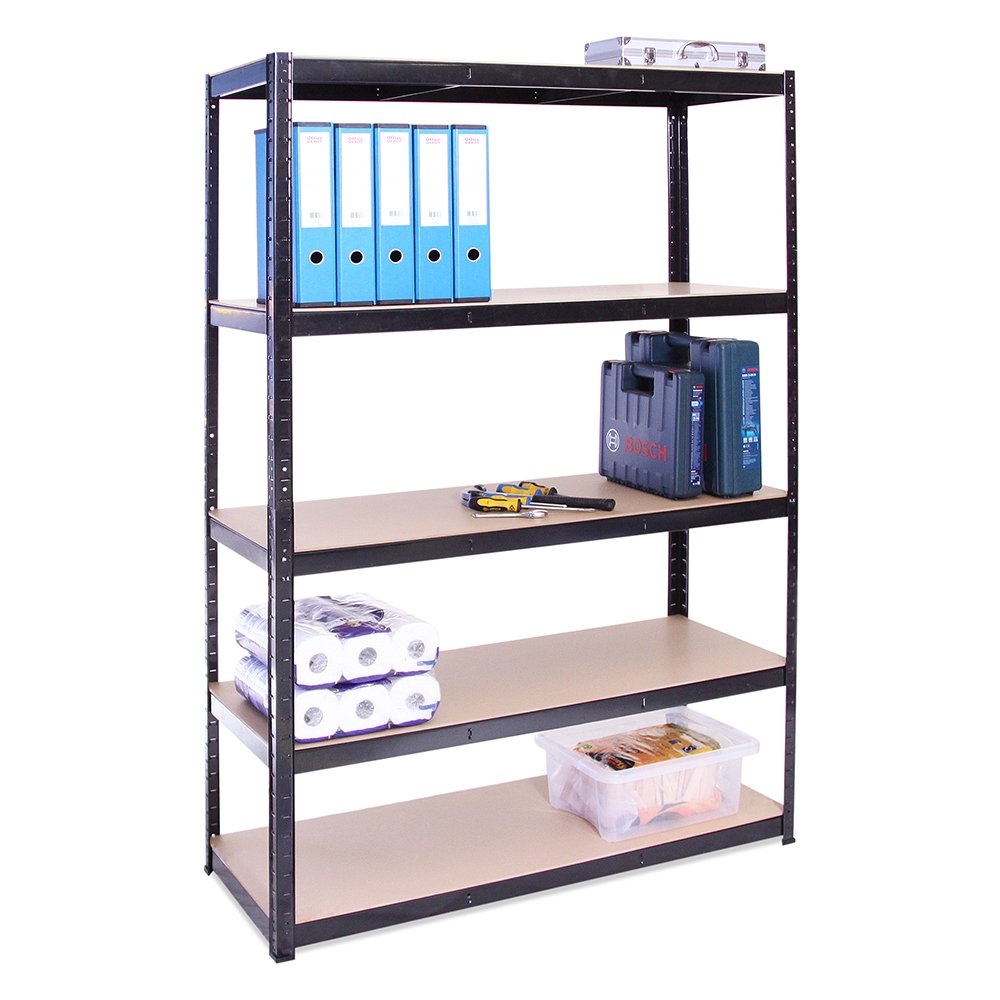 G-Rack Garage Shelving Units: 180Cm X 120Cm X 45Cm Heavy Duty Racking Shelves For Storage 1 Bay, Black 5 Tier 175Kg Per Shelf, 875Kg Capacity For Workshop, Shed, Office 5 Year Warranty, 0015