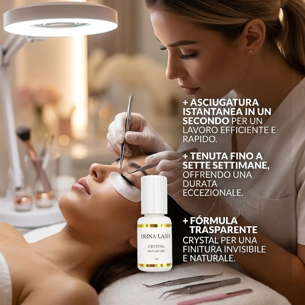 Colla per ciglia Extension, Volume Crystal, Registrazione sanitaria, Asciugatura rapida in 1 secondo, incollatura in 7 sec, 5 ml nero per extension - Irina Lash