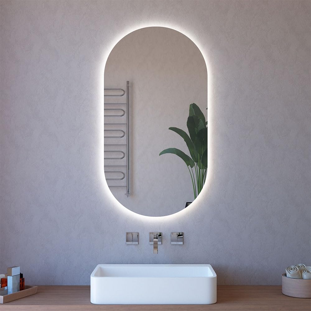 Inbagno Specchio ovale LED 62x110 cm con illuminazione perimetrale e installazione reversibile, a filo lucido con spessore 4 mm