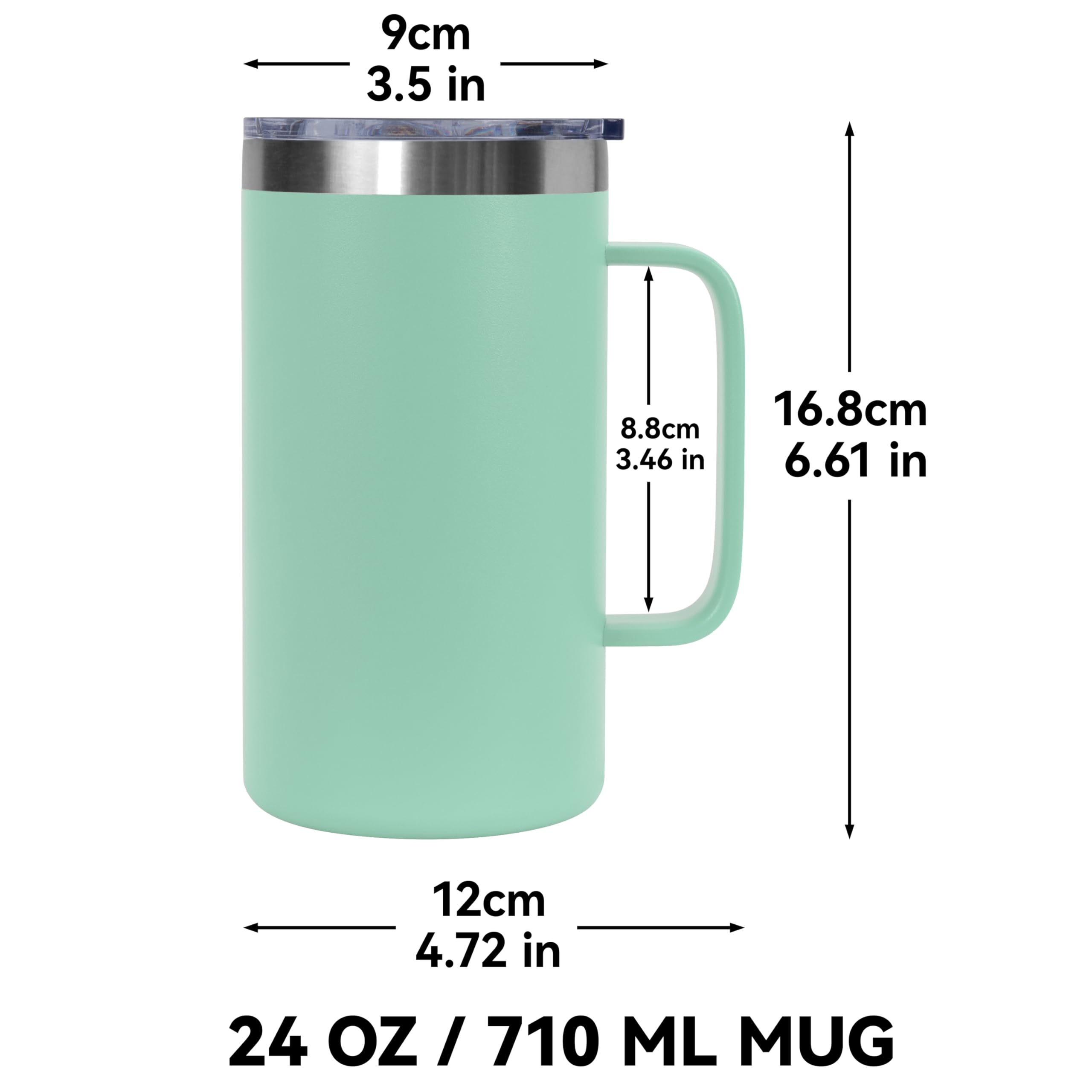 DOMICARE Taza de café de acero inoxidable de 24 onzas con asa y tapa, taza de viaje con asa, vaso de café al vacío de doble pared, taza aislada reutilizable, verde menta, paquete de 8