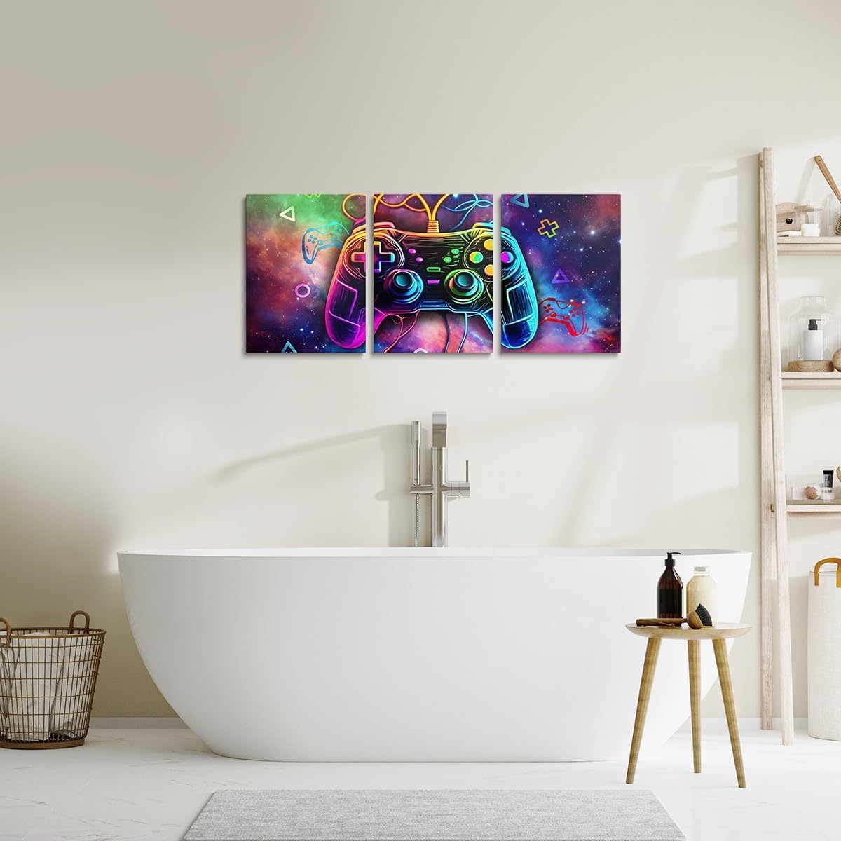 Feelyou 3pcs Gamer Canvas Wall Art Gaming Office Wall Artwork Posters Galaxy Game Pictures Bathroom Bedroom Dinning Room Gamepad Wall Painting