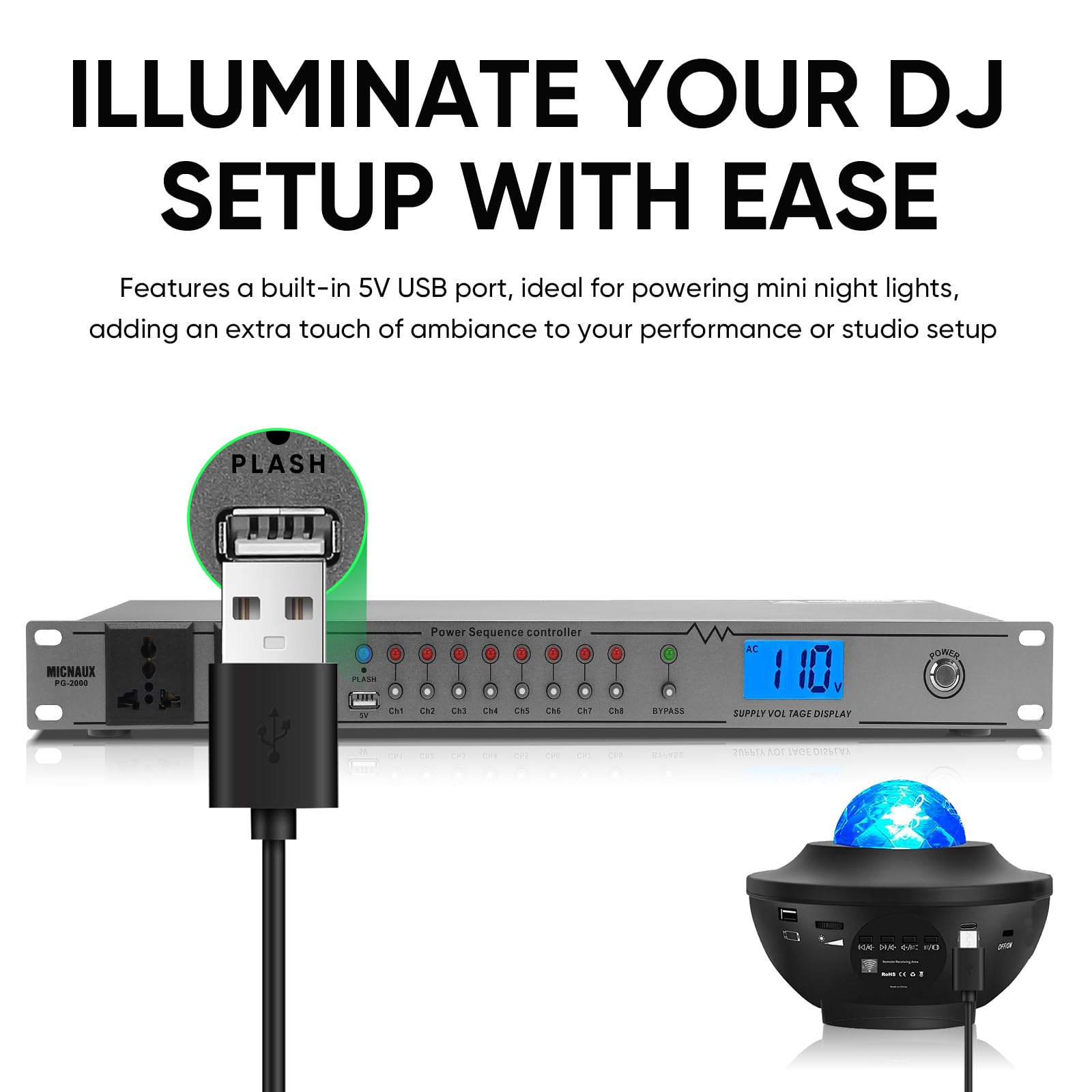 20A Rackmount Sequenzer Power Conditioner für Audiogeräte 10 2000W Netzstecker mit 8 unabhängigen Steuerungen, Überspannungsschutz
