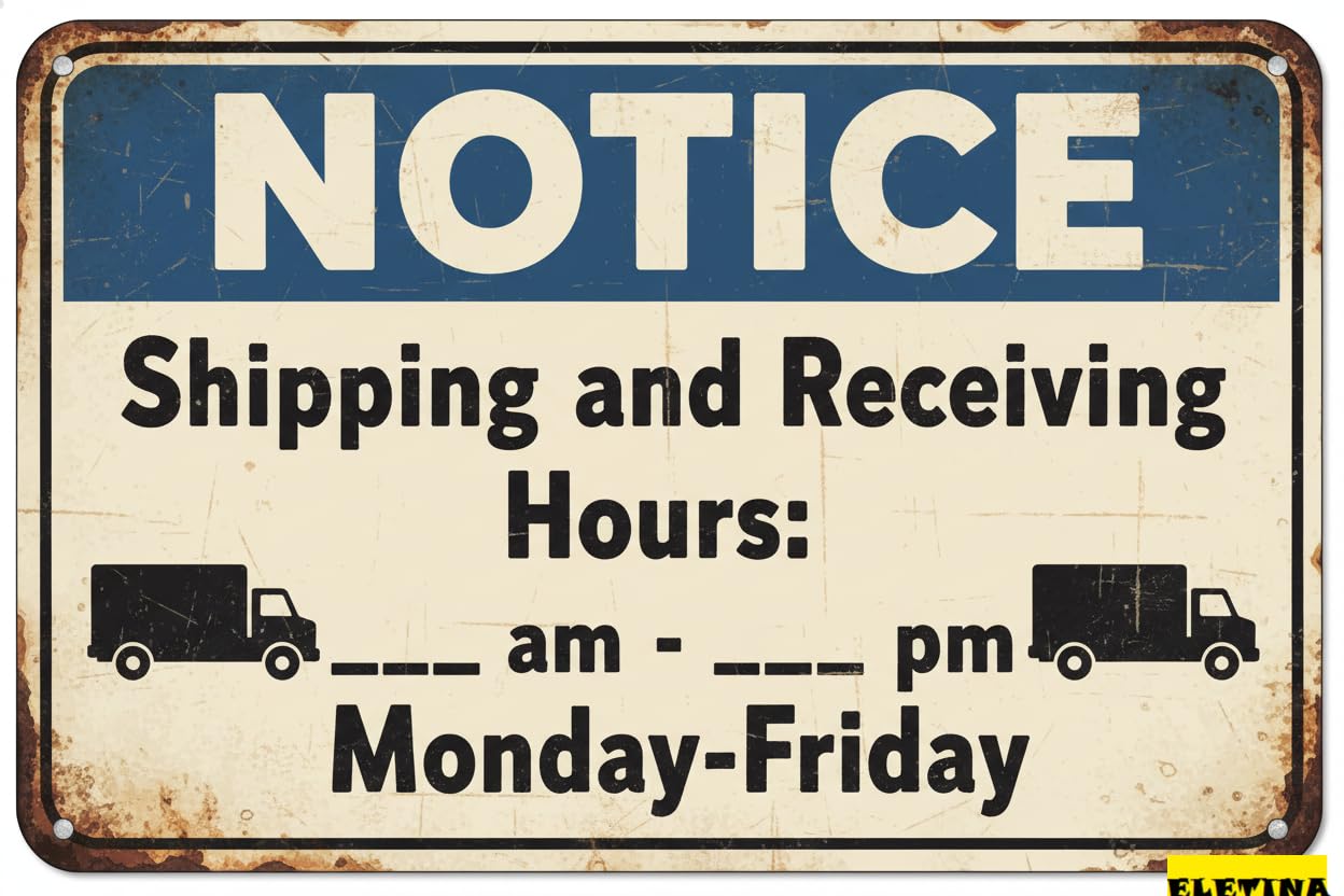Vintage Metal Tin Sign for Man Cave Shipping And Receiving Hours Am - Pm Monday-friday, Ansi Notice 12x8 Inches Private Property Decorative