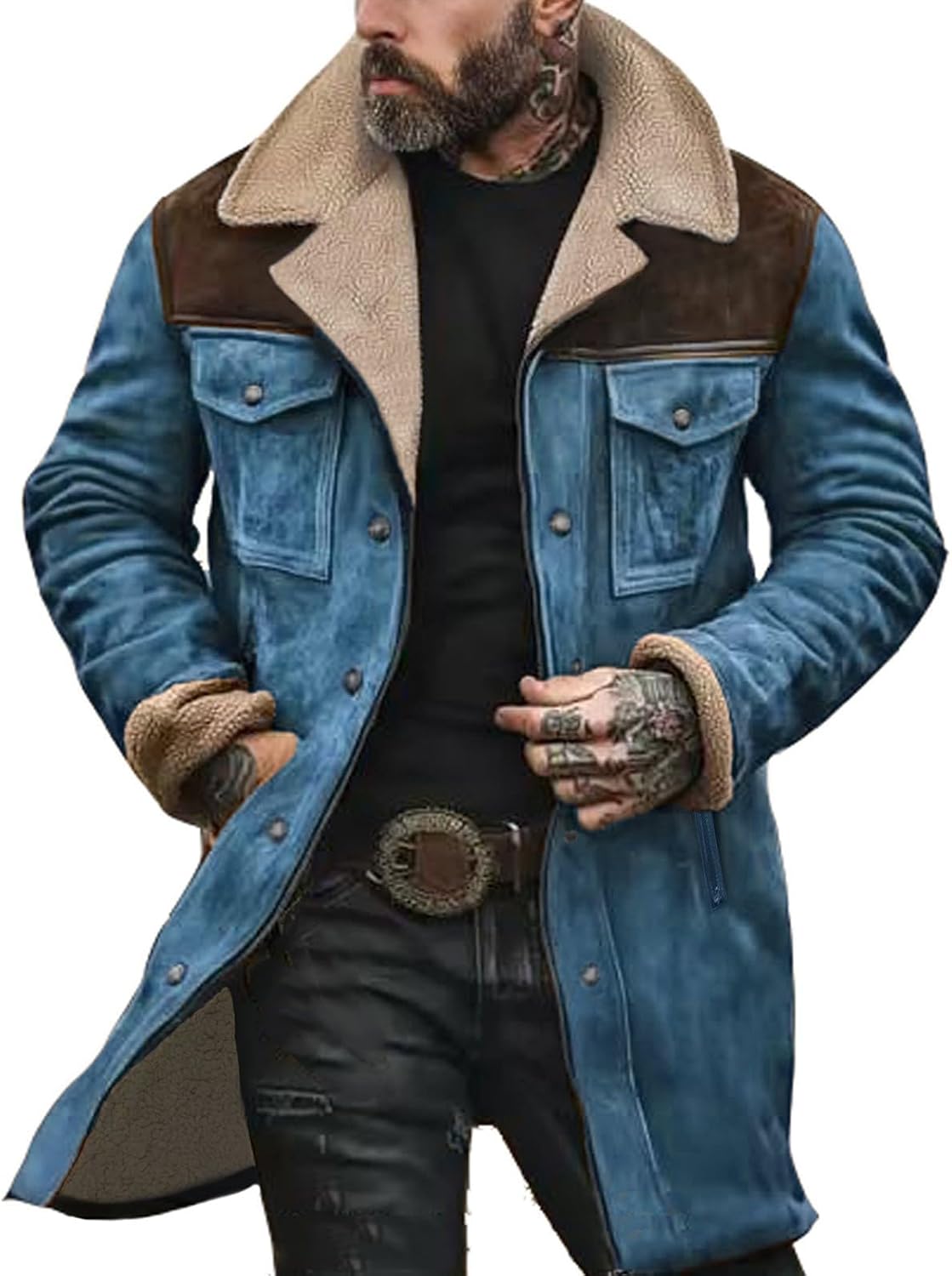 Western Jackets for Men Vintage Suede Jackets Western Cowboy Plush Collar Coats Faux Leather Winter Warm Outfit