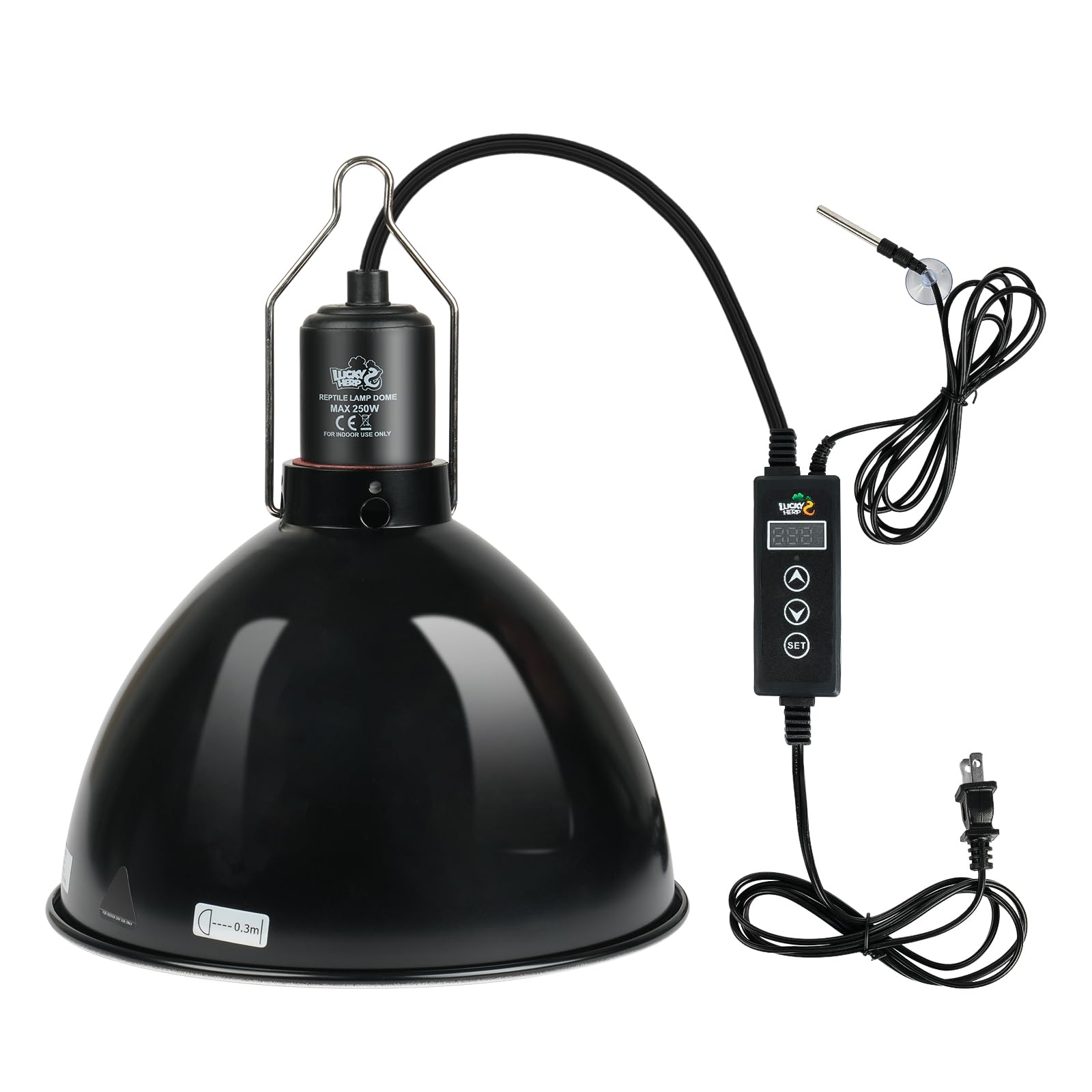 LUCKY HERP Reptile Light Fixture with Dimming Thermostat & Timer, Aluminum 8.5inch Dome Reptile Lamp Fixture, Heat Lamp Fixture for UVB Bulb Basking Heat Bulb