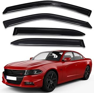 Lightronic WV94313 Outside-Mount Side Window Visor Deflector Rain Guard, Dark Smoke Shatterproof, 4-Pieces Set for 2011-2023 Dodge Charger