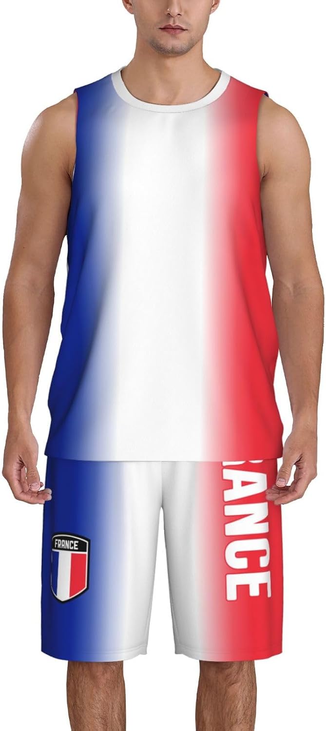 France Flag Basketball Uniform Suit for Men Team Training Athletic Gradient Jersey