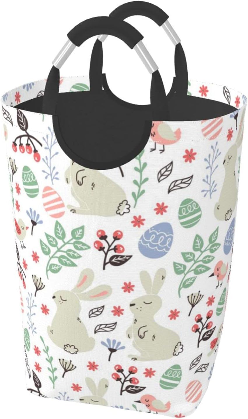 Large Laundry Basket with Flowers, Rabbits, Birds, Waterproof Laundry